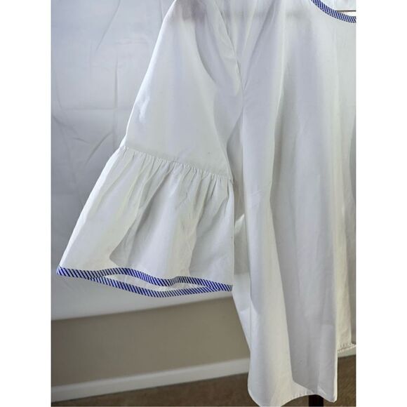 J.Crew Tipped Button-Back Bell Sleeve White Cotton Top Size 4 - Picture 3 of 7
